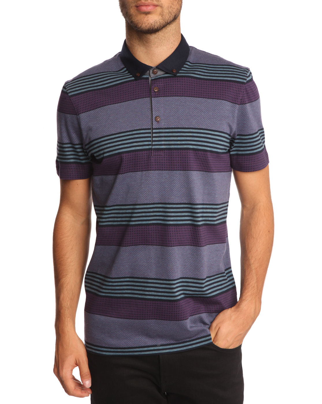 Ted Baker Dont Go Striped Purple Polo Shirt in Purple for Men | Lyst
