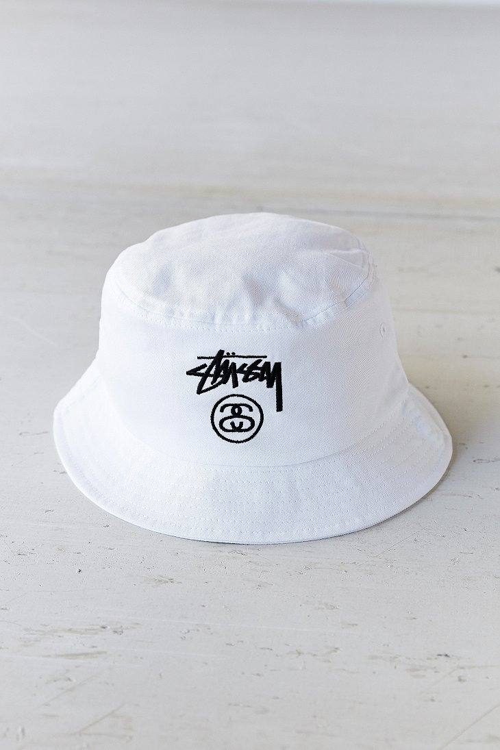 Stussy Stock Lock Bucket Hat in White 