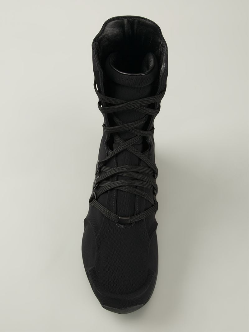 Yohji Yamamoto Cotton and Leather Boxing Boots in Black | Lyst