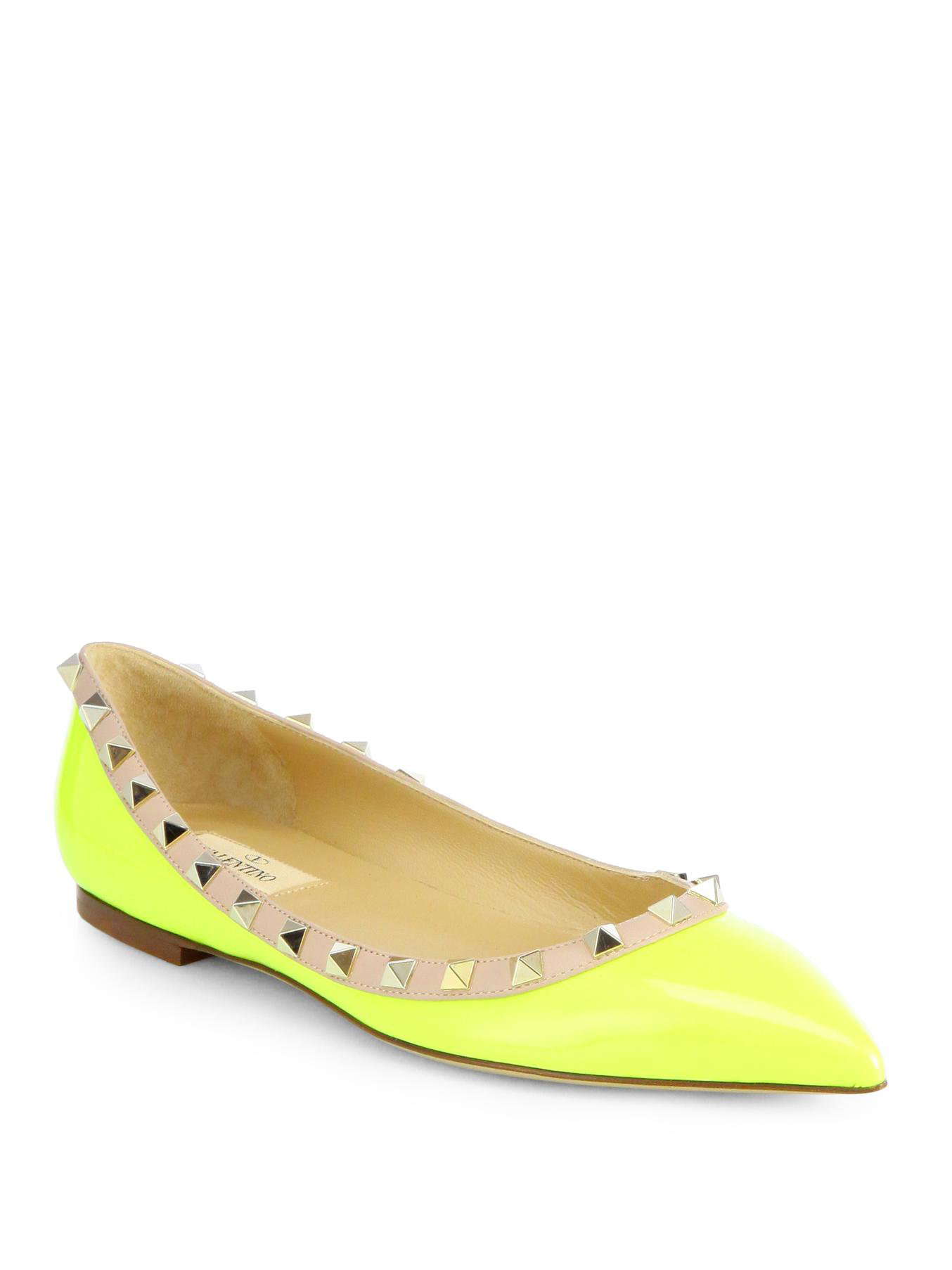 Lyst - Valentino Rockstud Patent Leather Ballet Flats in Yellow