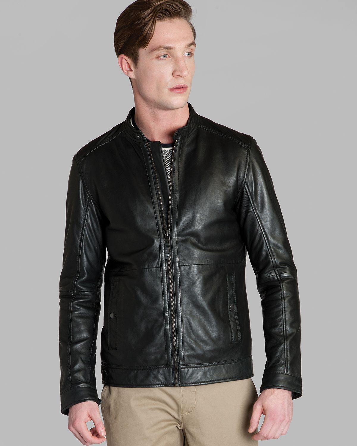 Lyst - Ted Baker Barath Leather Jacket in Black for Men