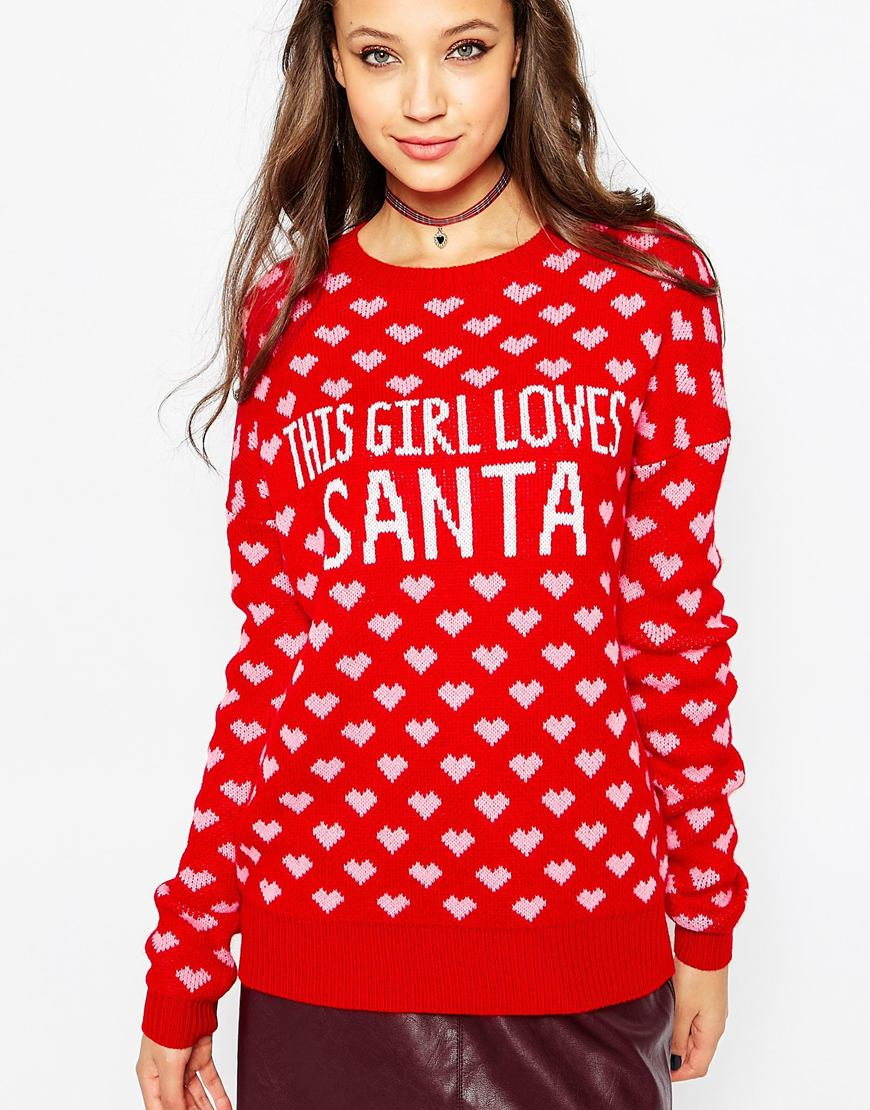 Lyst Asos Tall 'this Girl Loves Santa' Christmas Jumper in Red