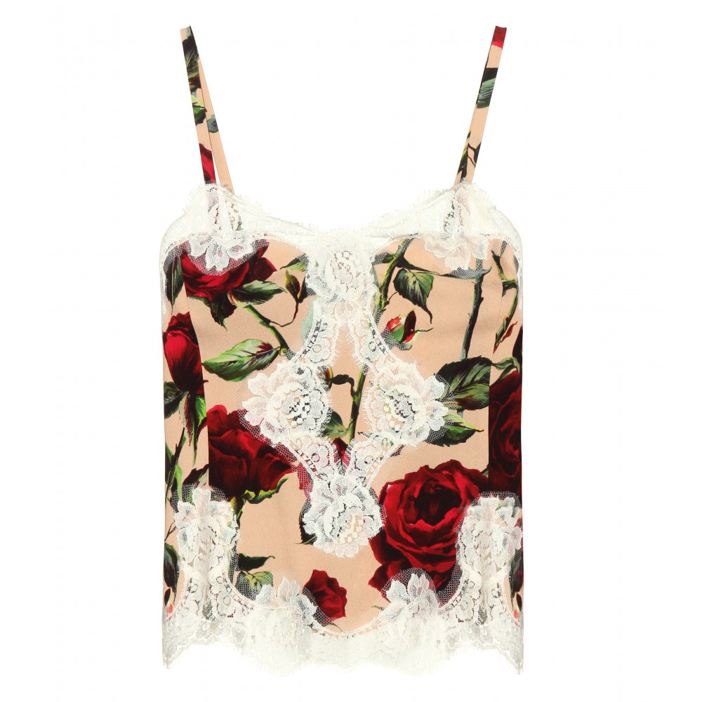Dolce & Gabbana Lace-trimmed Floral-printed Camisole - Lyst