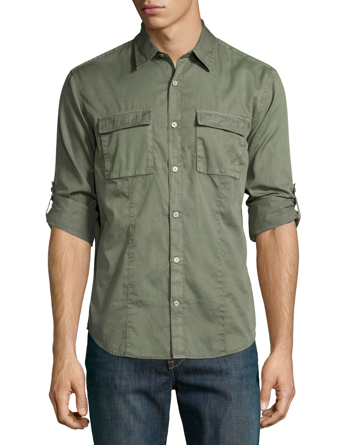 John Varvatos Cotton Chino Roll-tab Utility Shirt in Olive (Green) for ...