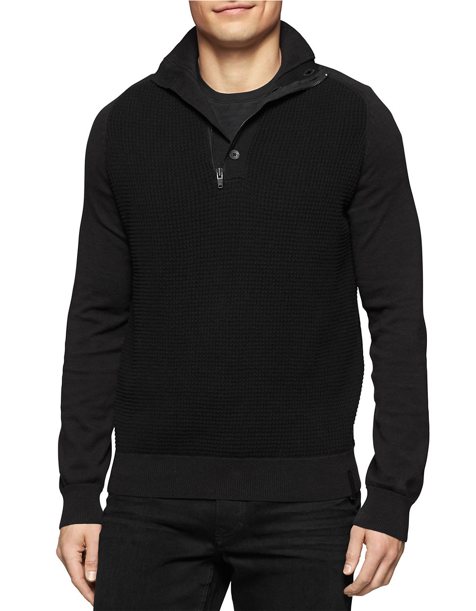Calvin klein jeans Waffle Knit Sweater in Black for Men Lyst