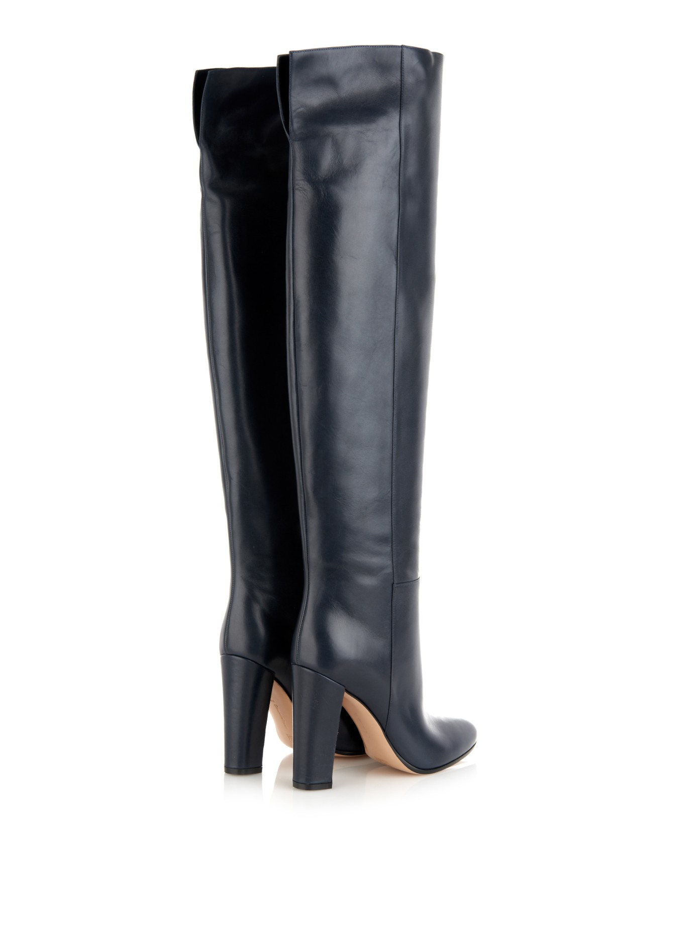 navy blue leather over the knee boots