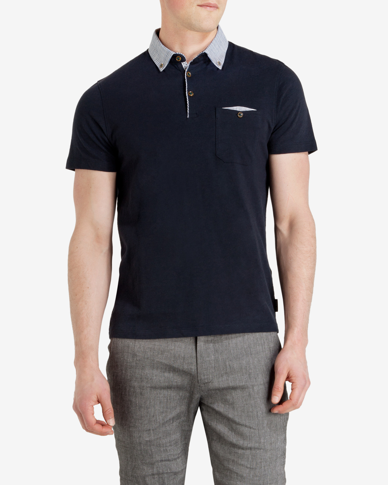 Ted Baker Checked Collar Polo Shirt in Navy (Blue) for Men | Lyst