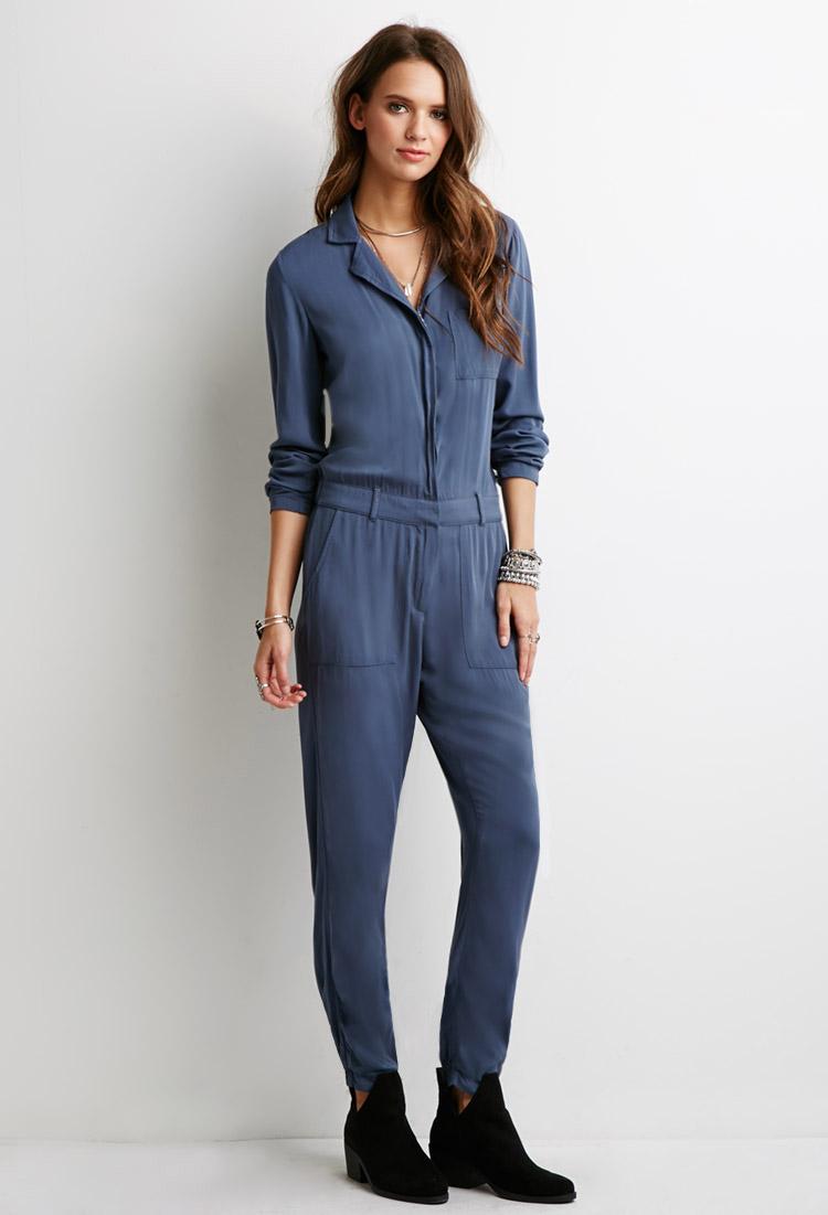 blue utility jumpsuit
