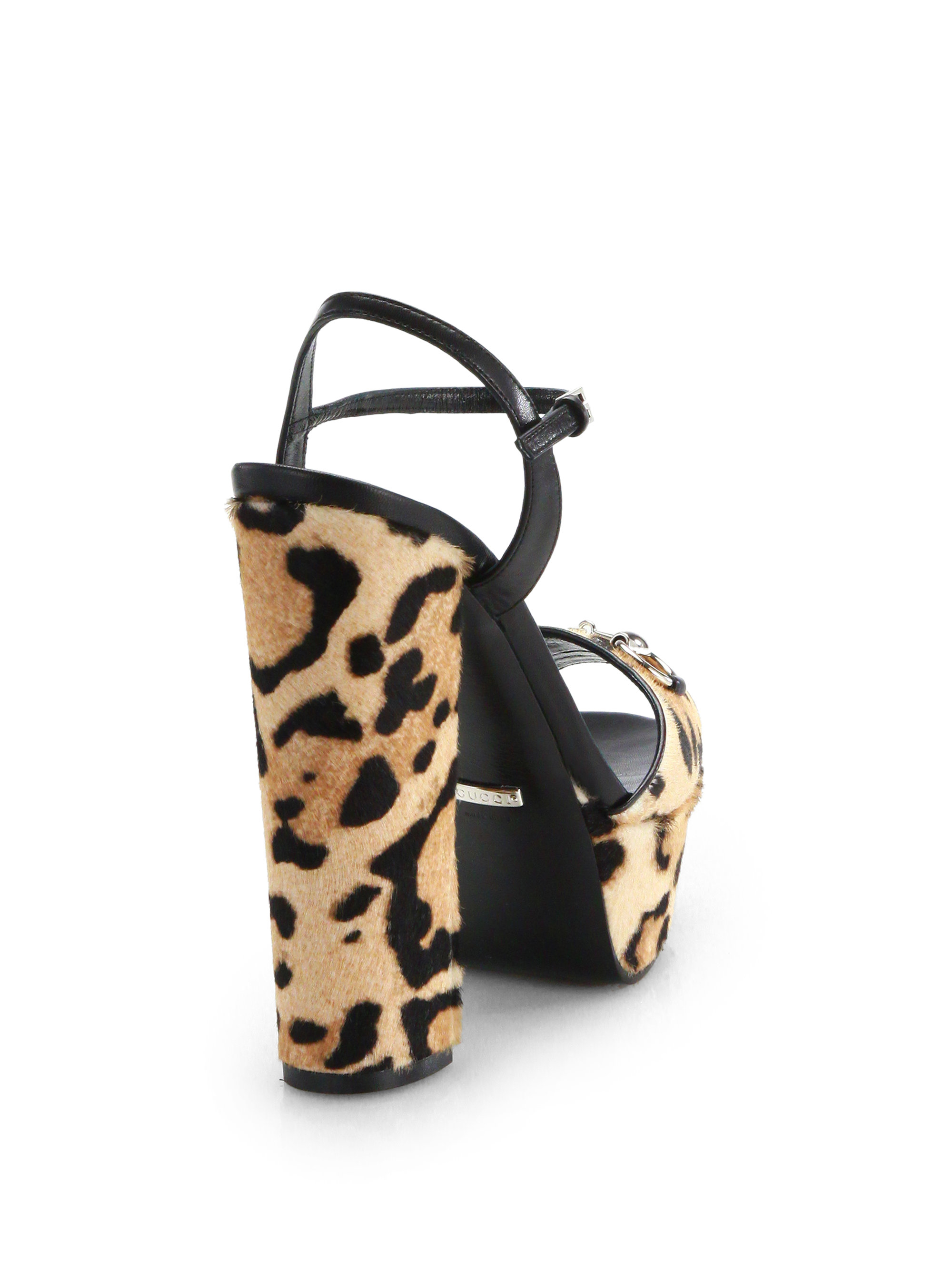 Gucci Claudie Horsebit Leopard Calf Hair Platform Sandals | Lyst