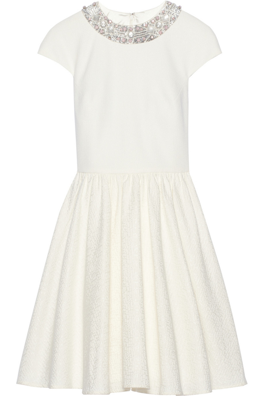 Badgley Mischka Embellished Textured-Crepe Dress in White - Lyst