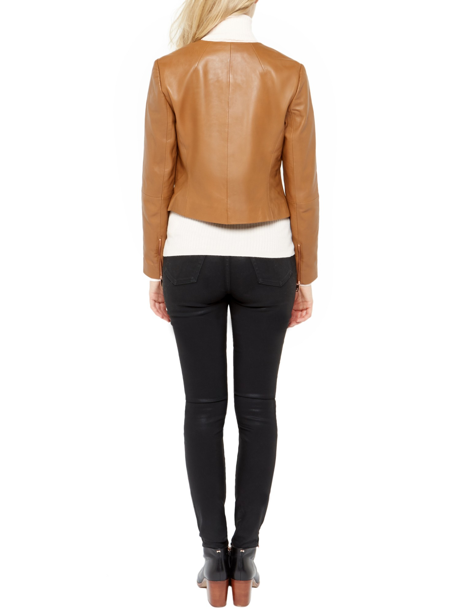 Ted Baker Alam Collarless Leather Jacket in Tan (Brown) - Lyst