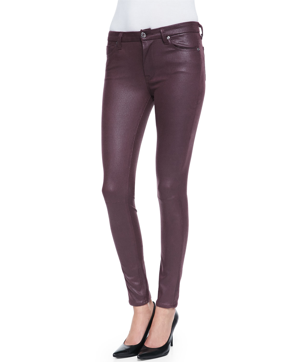 7 for all mankind LeatherLike Skinny Pants in Purple Lyst