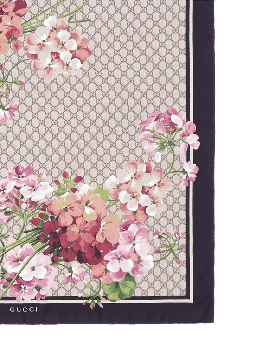 Gucci gg Blooms Monogram Floral Print Silk Scarf in Nude 