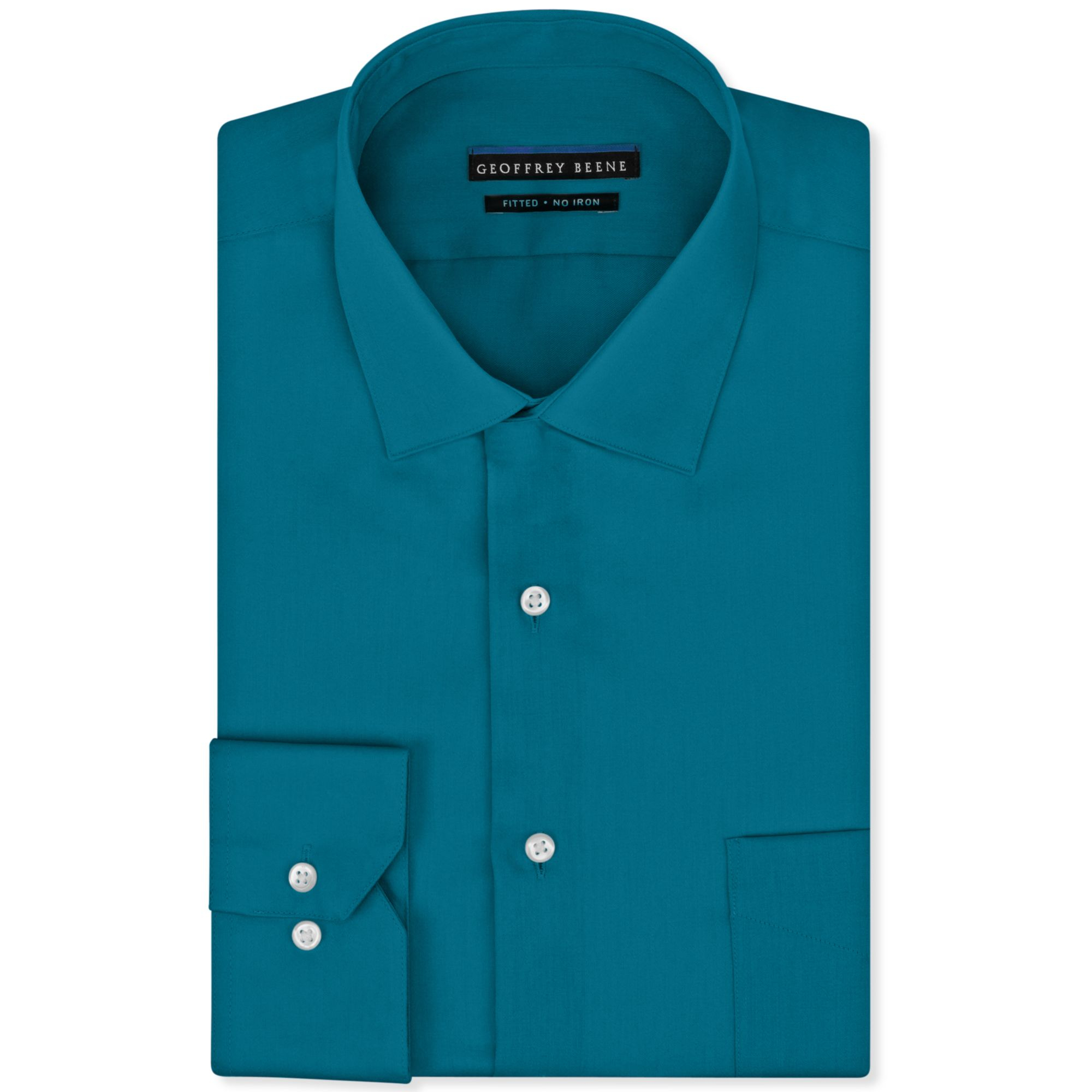 Geoffrey Beene No Iron Fitted Sateen Solid Dress Shirt in Green for Men ...