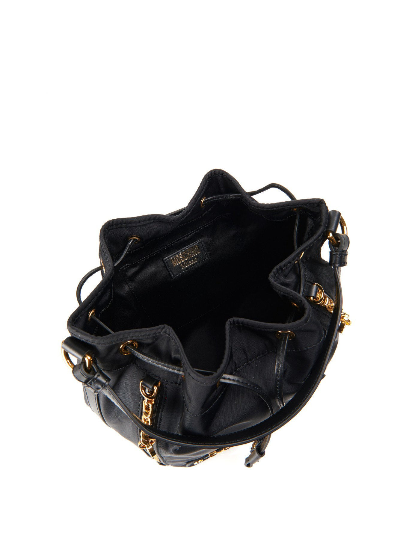 Moschino leather bucket bag best sale