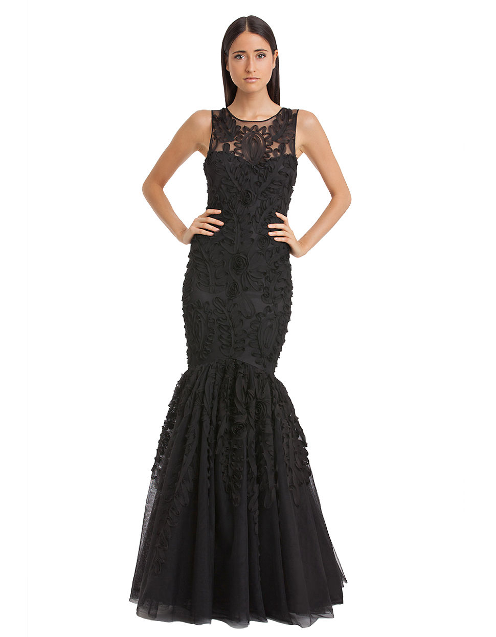 Js collections Chiffon Soutache Mermaid Gown in Black | Lyst