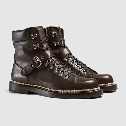 Gucci Leather Trekking Boot With Buckle in Brown for Men - Lyst
