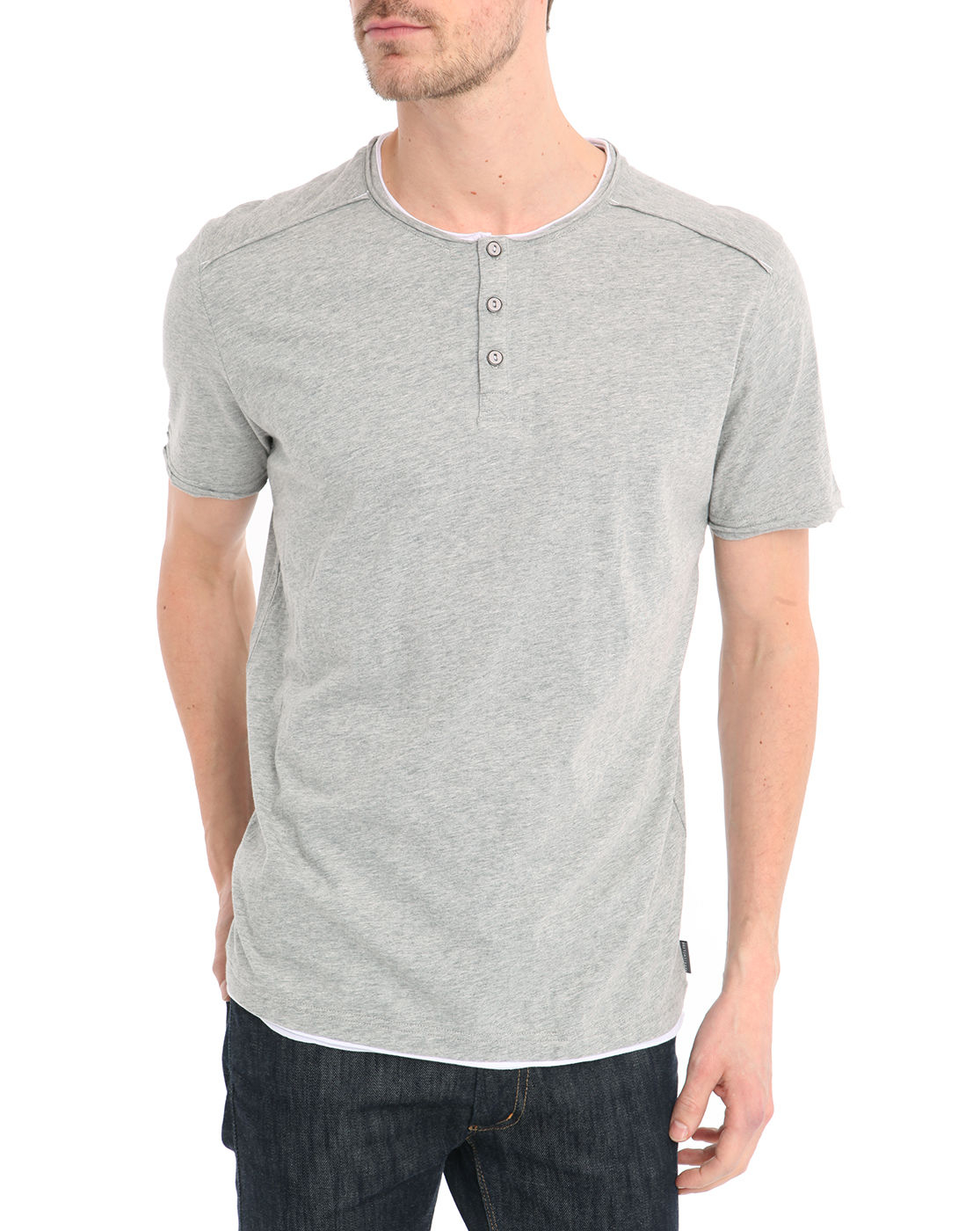 Harris wilson Grey T-Shirt With Double Button-Up Collar in Gray for Men ...