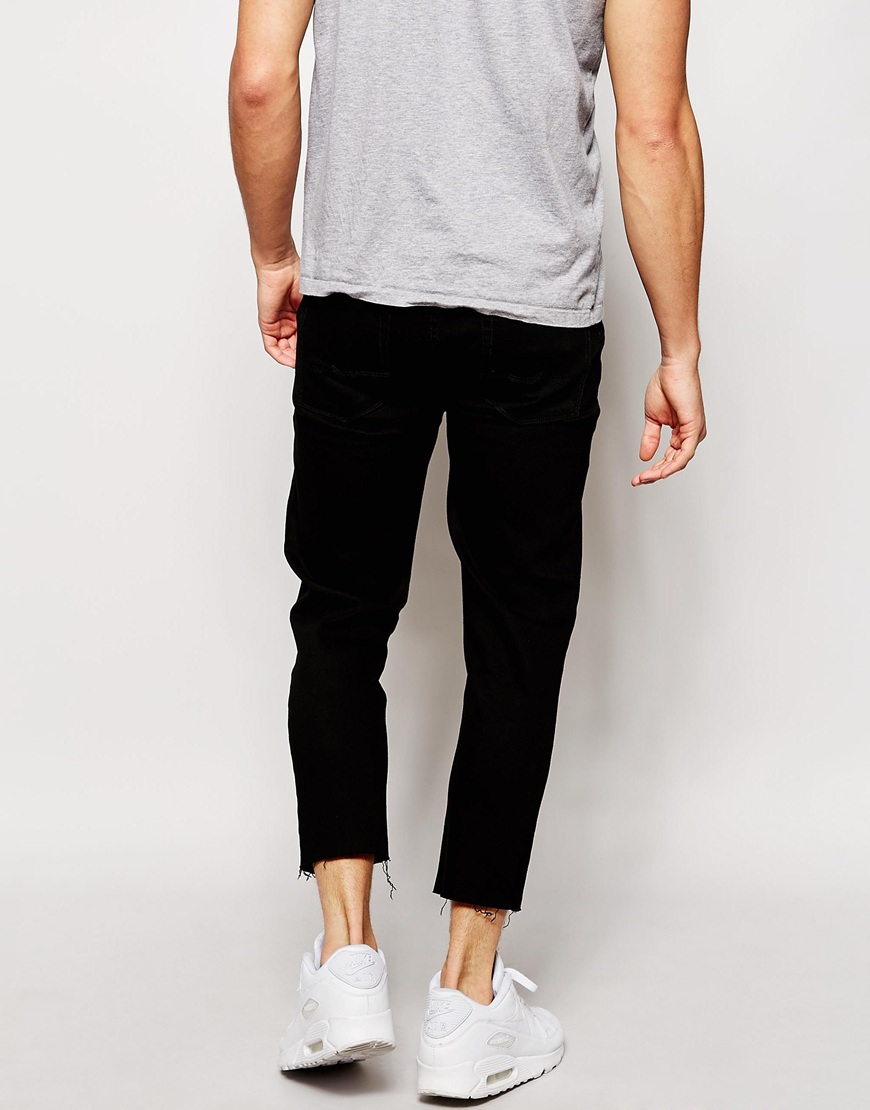 ASOS Skinny Jeans With Raw Hem In Cropped Length in Black for Men | Lyst