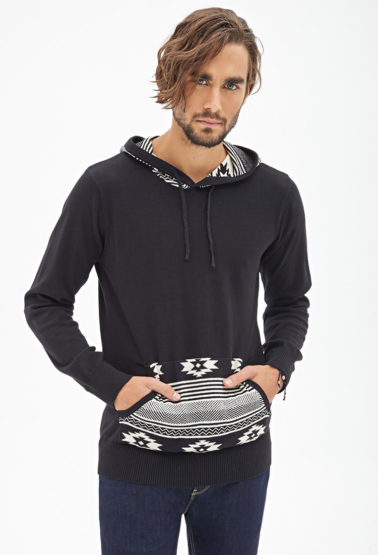 Forever 21 Southwesternpatterned Pullover Hoodie in Black for Men