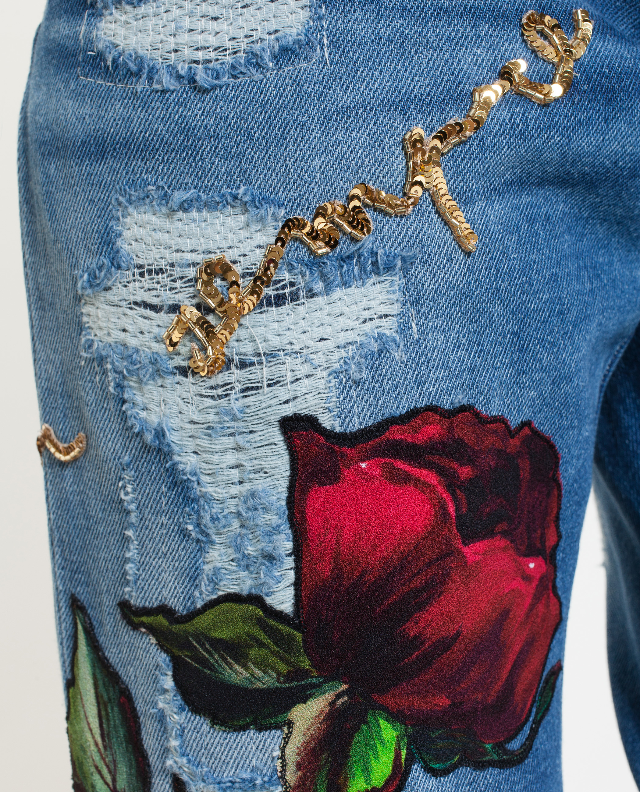 Dolce & gabbana Roses Embroidered Jeans in Blue | Lyst