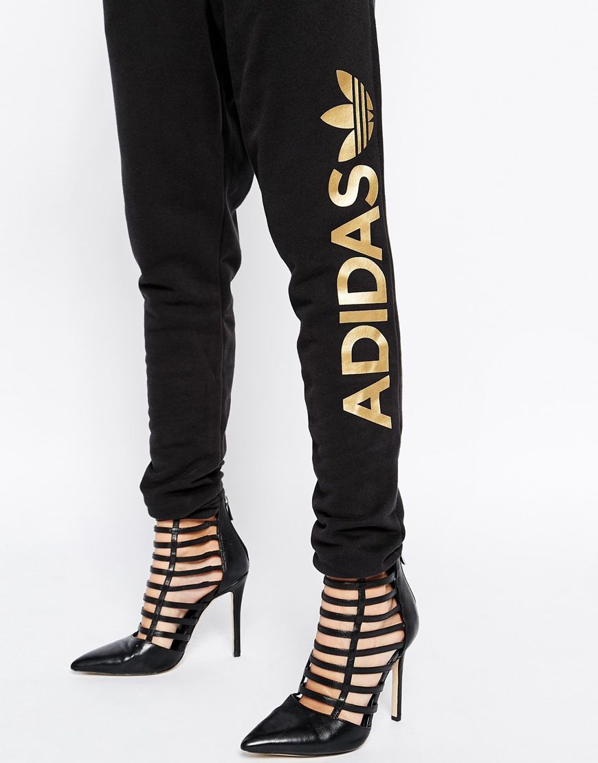 adidas Originals Sweat Pants With Gold Side Logo in Black | Lyst
