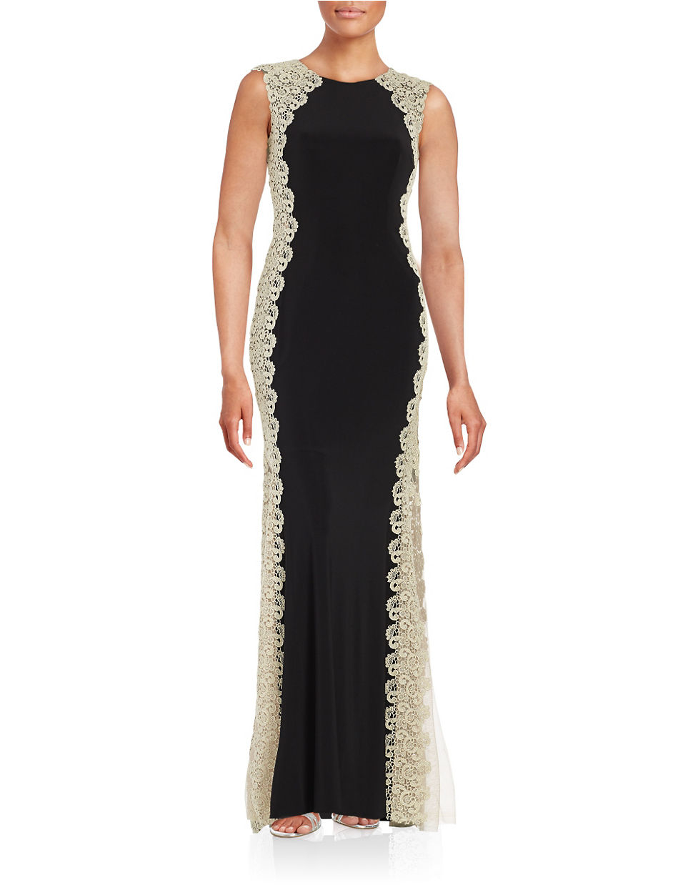 Xscape Lace Panel Jersey Gown in Black/Gold (Black) Lyst