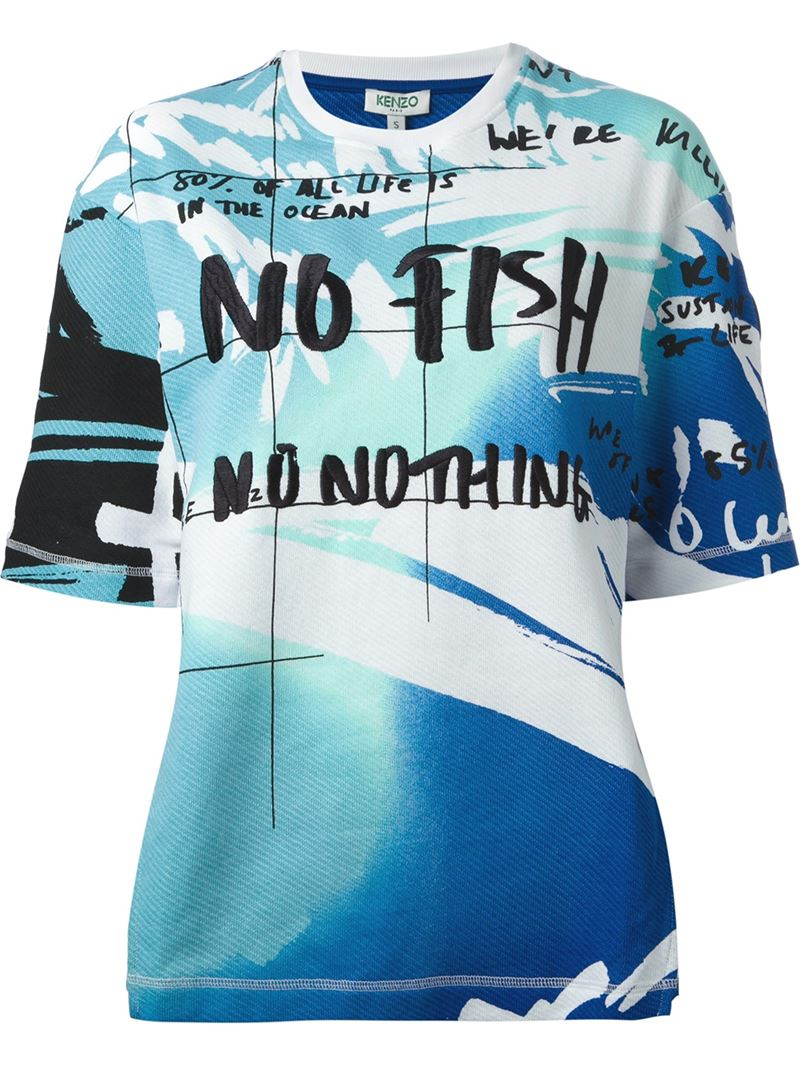 KENZO 'No Fish No Nothing' T-Shirt in Blue | Lyst