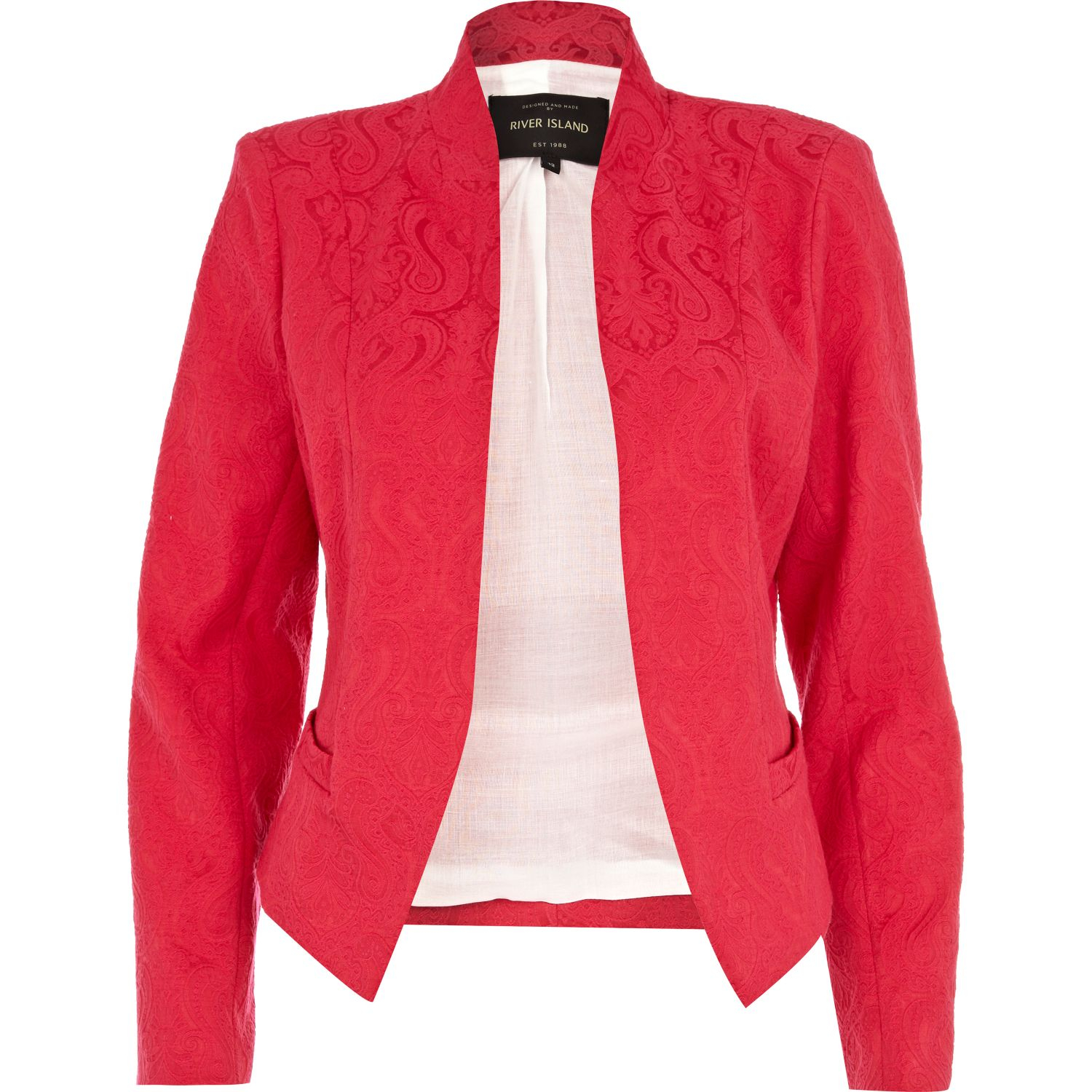 River island Pink Jacquard Unfastened Blazer in Pink Lyst
