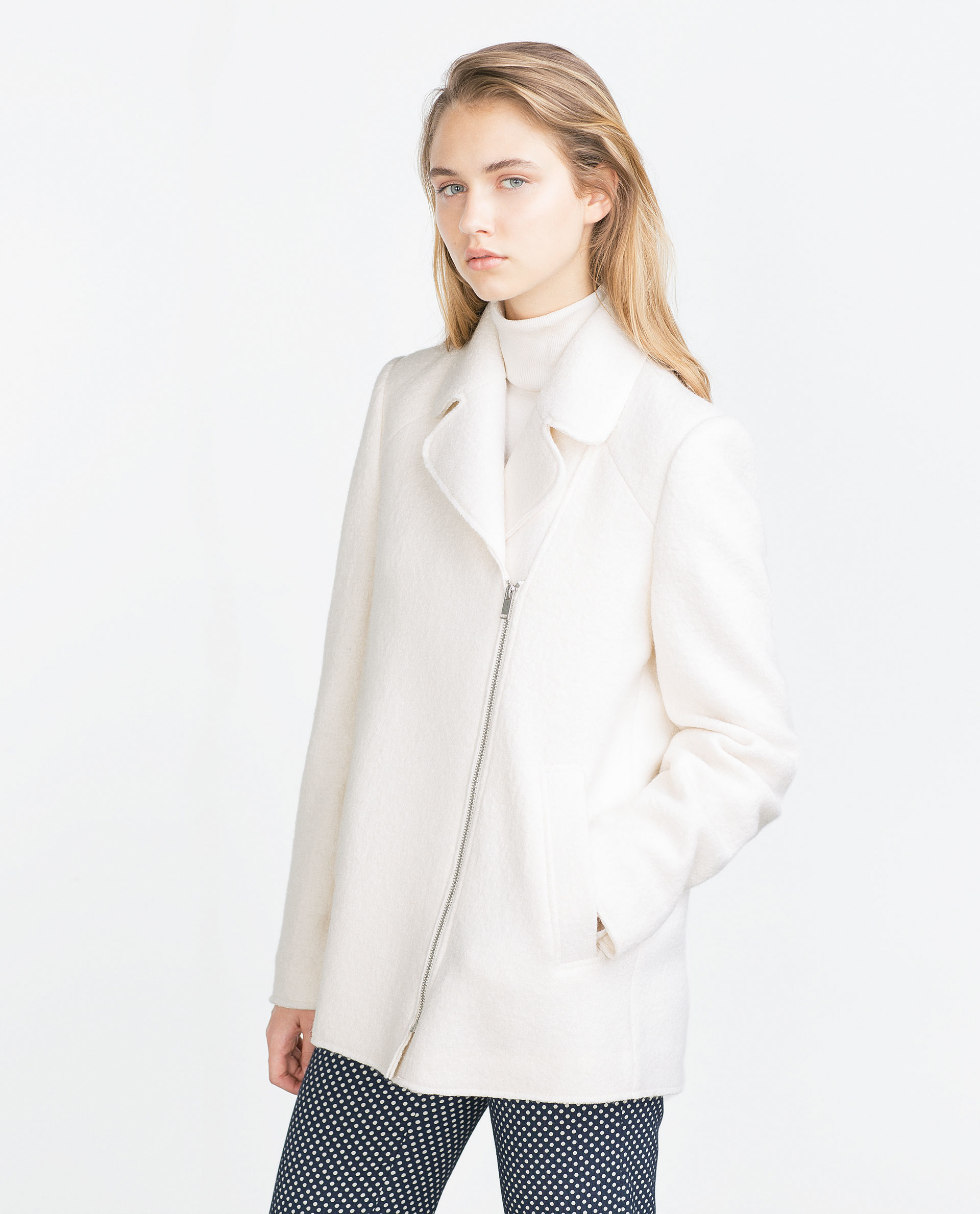 Zara Lapel Collar Coat in White (Ecru) | Lyst