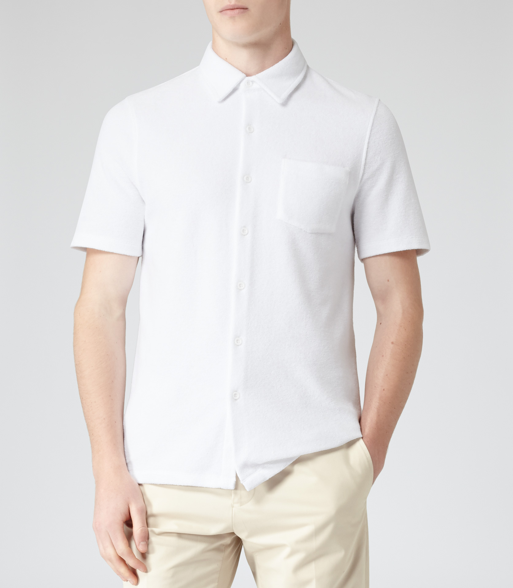 Reiss Margarita Terry Towelling Shirt in White for Men - Lyst