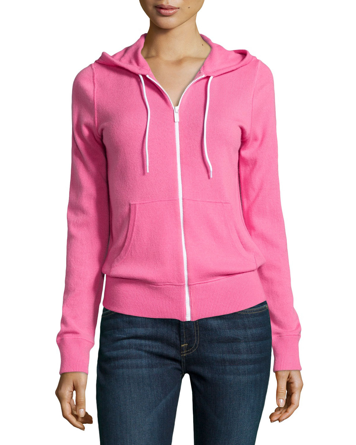 Michael Kors CashmereKnit ZipThrough Hoodie in Pink (white) Lyst