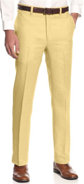 Lauren By Ralph Lauren Solid Linen Dress Pants in Yellow for Men | Lyst