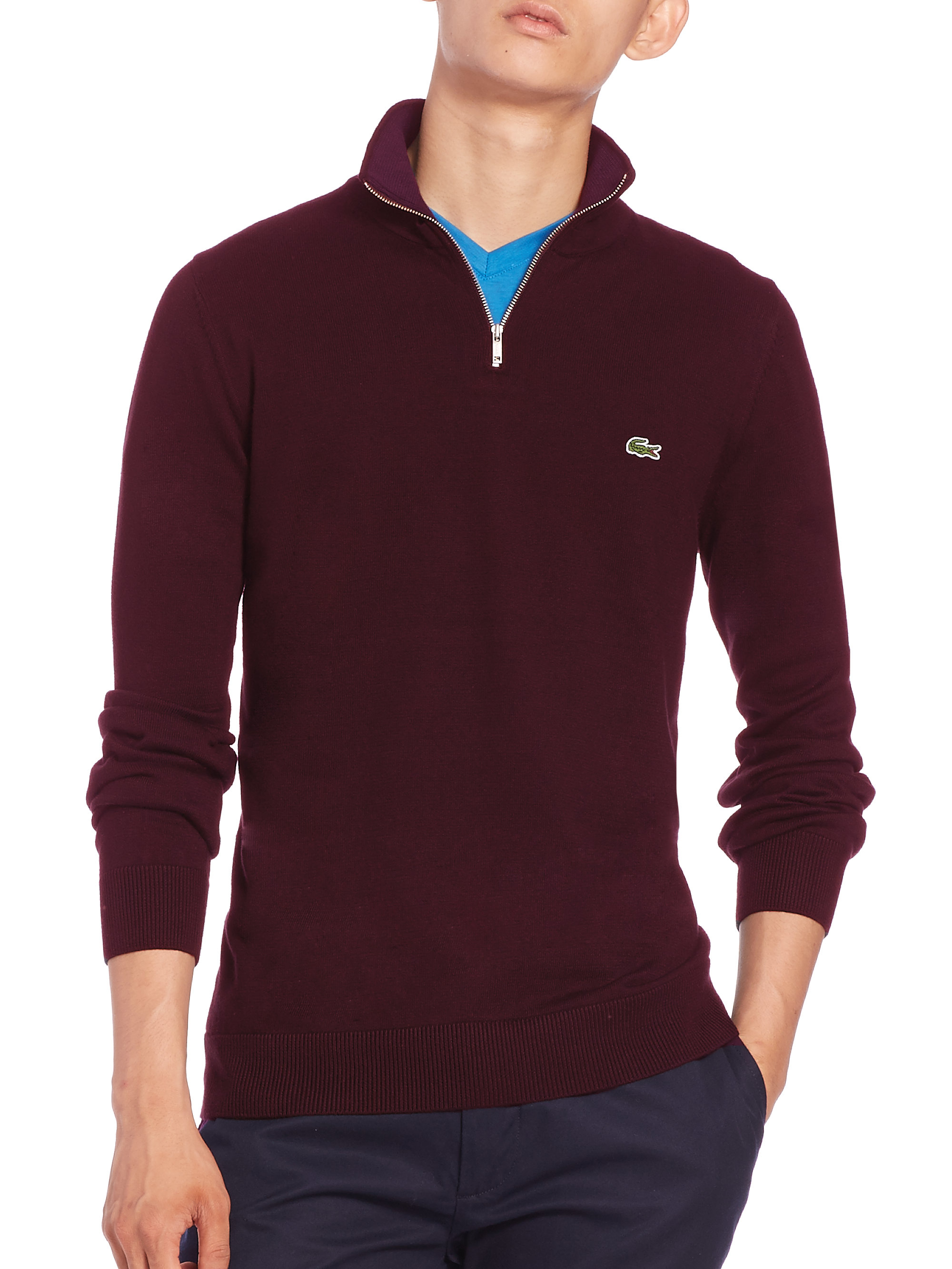 Lyst - Lacoste Quarter-zip Cotton Sweater in Purple for Men