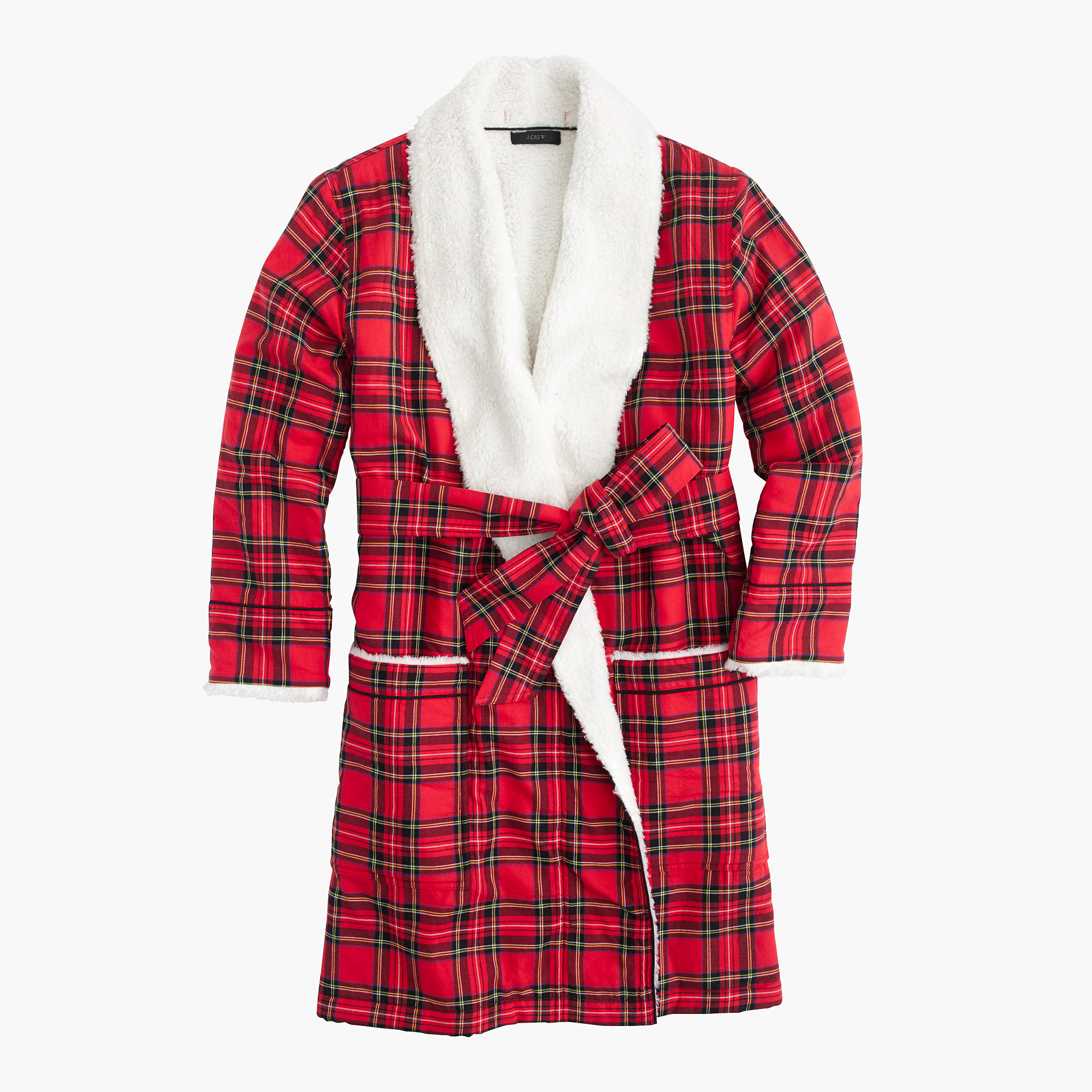 J.Crew Sherpalined Robe In Classic Tartan Flannel in Red Lyst