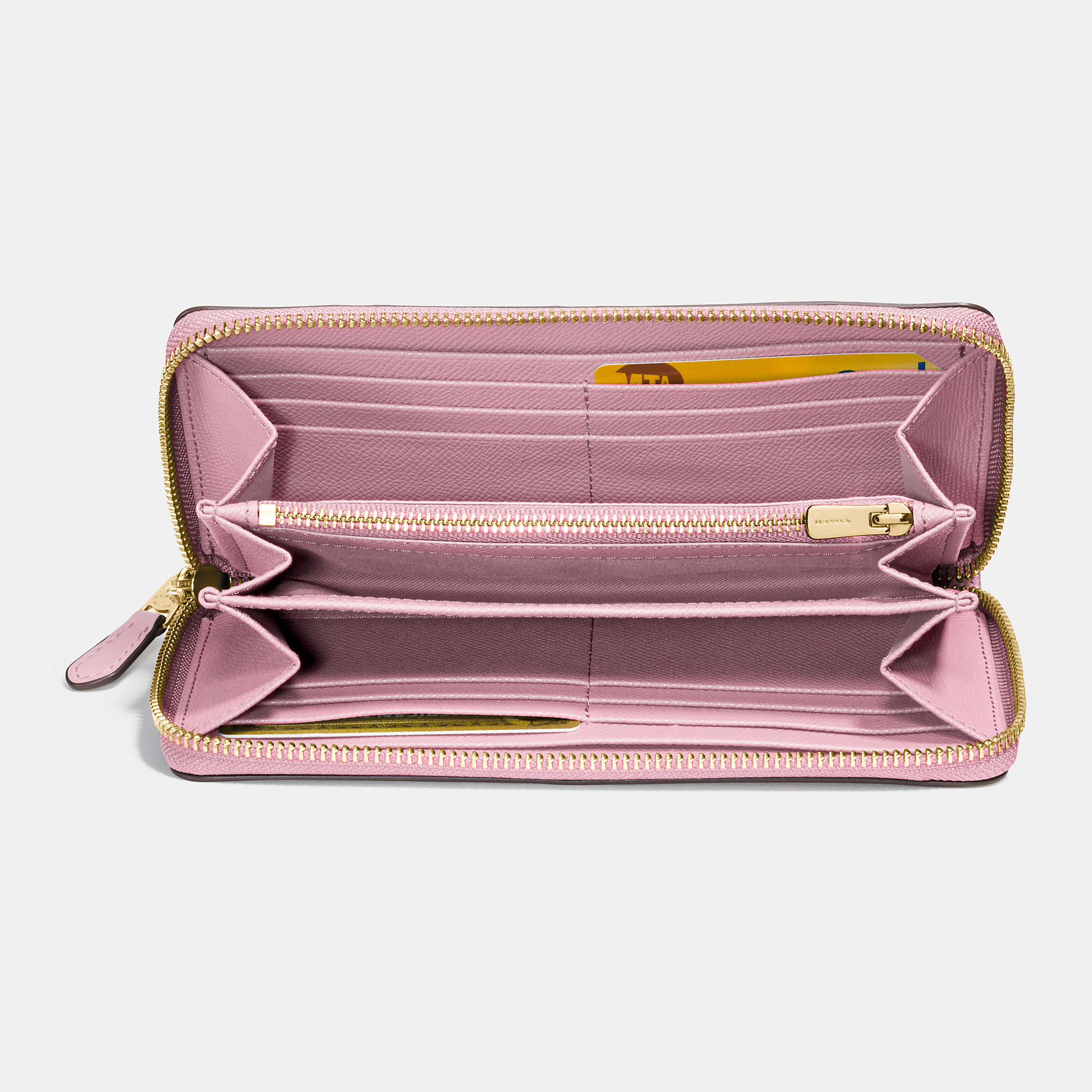 COACH Accordion Zip Wallet In Signature Embossed Leather in Pink