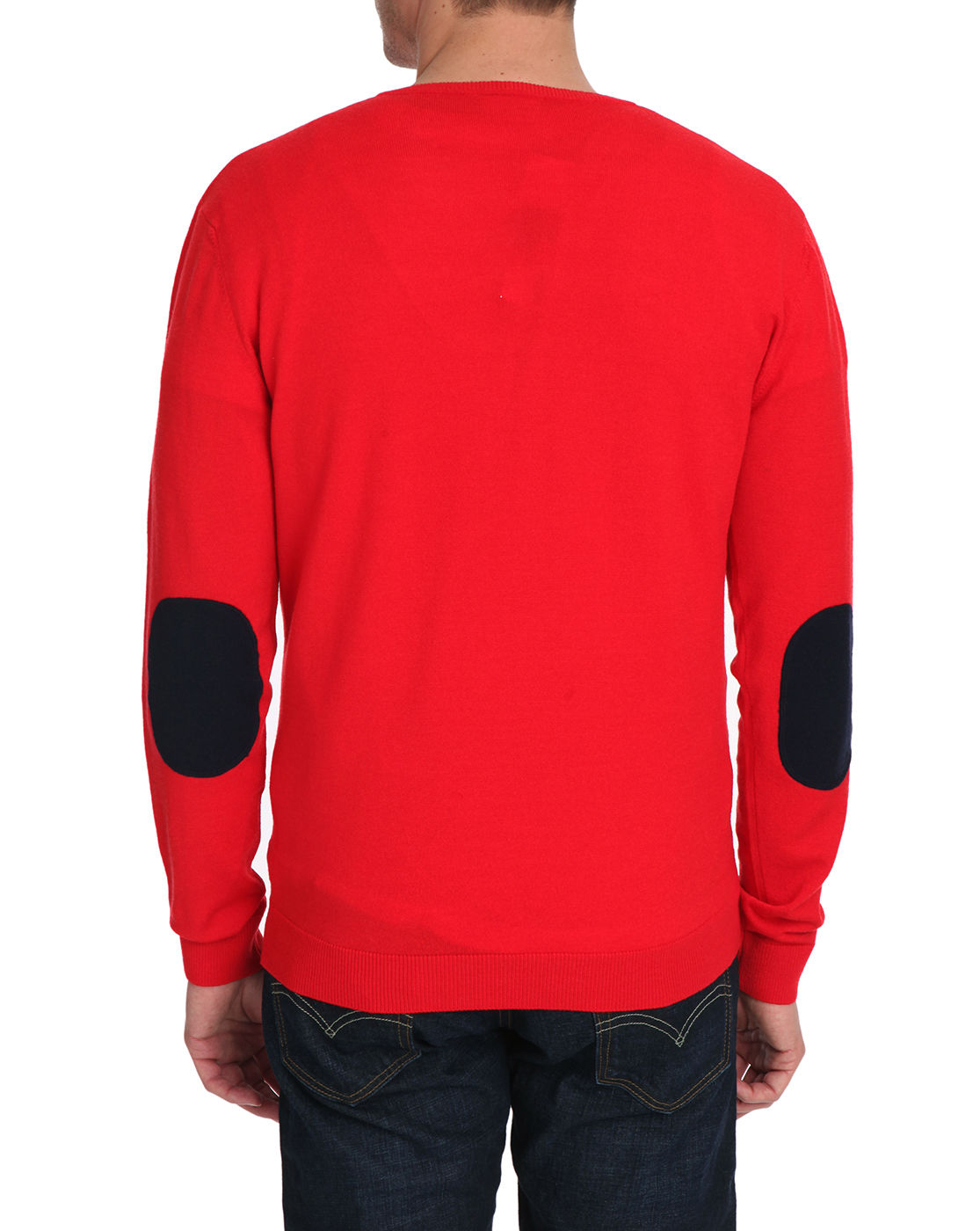 Lacoste Red V-Neck Sweater With Navy Blue Elbow Patches in Red for Men ...