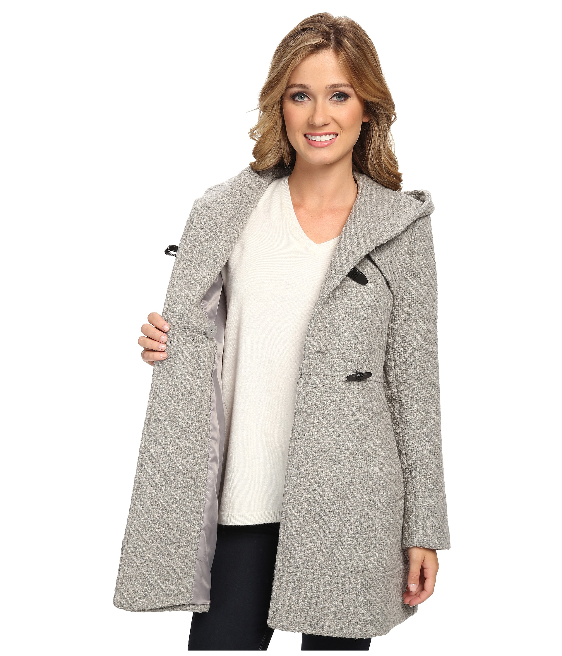 Jessica Simpson Hooded Toggle Coat in Grey (Gray) - Lyst