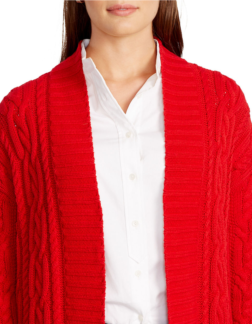 Lauren by ralph lauren Plus Cable-knit Open-front Cardigan in Red ...
