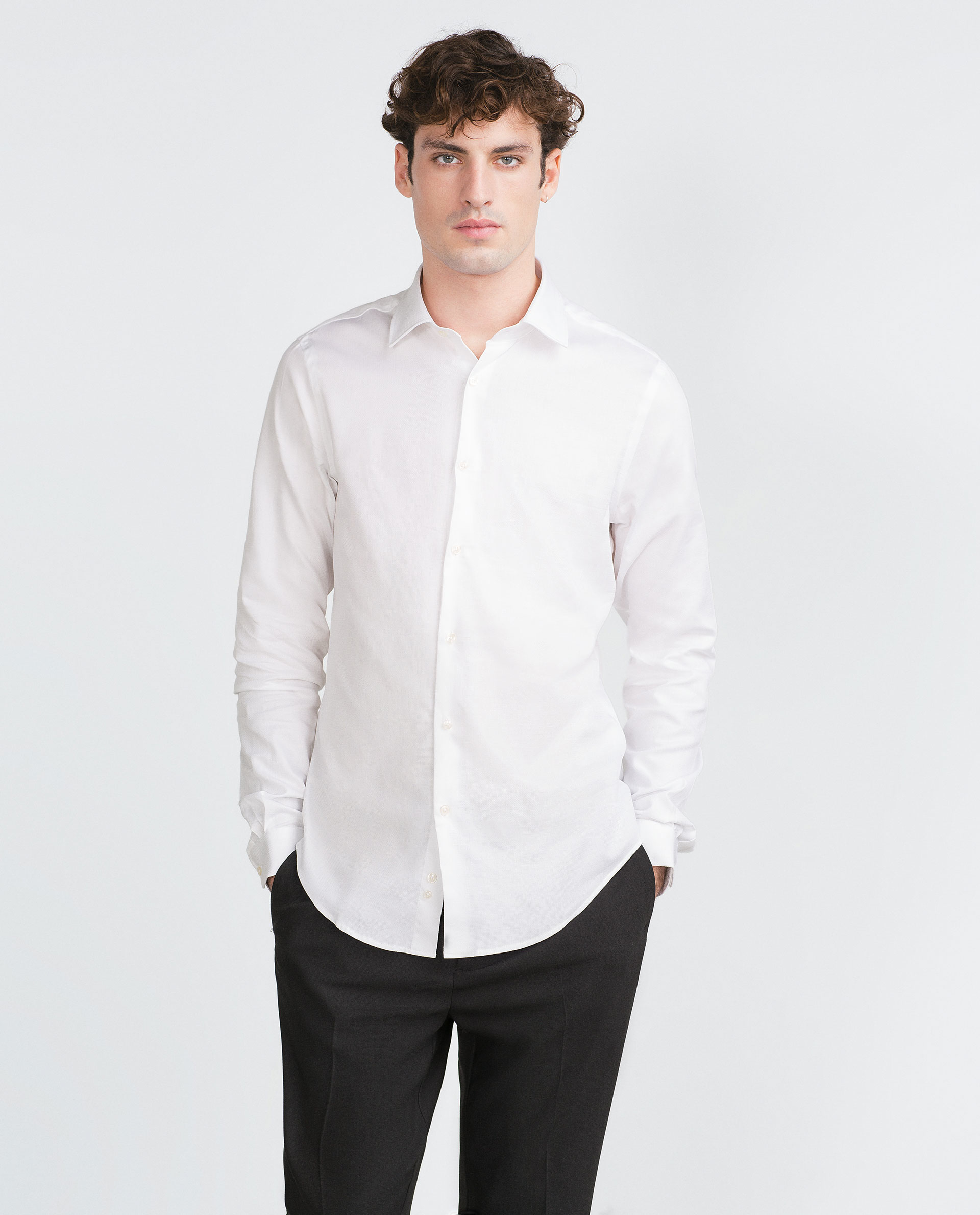 Zara Shirt With Concealed Button in White for Men | Lyst