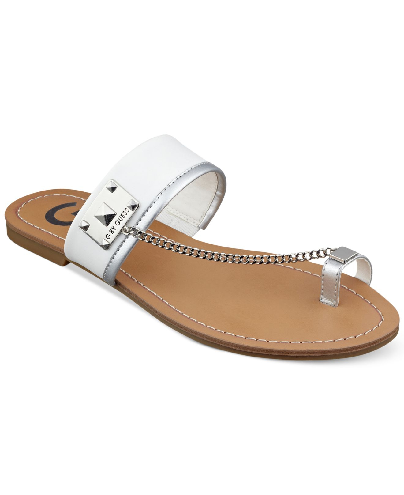 G by Guess Women's Lucia Toe Ring Flat Sandals in White | Lyst