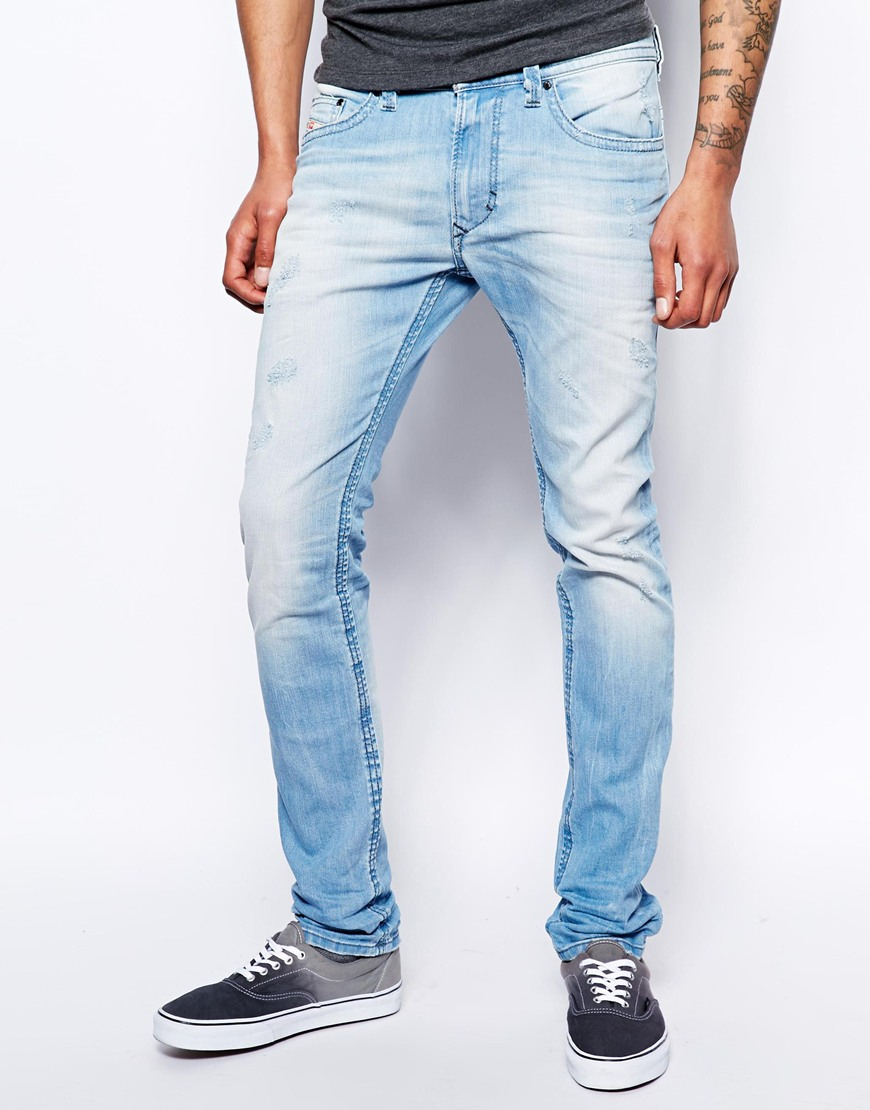 DIESEL Jeans Thavar 831E Slim Fit Bleach Distressed in Blue for Men - Lyst