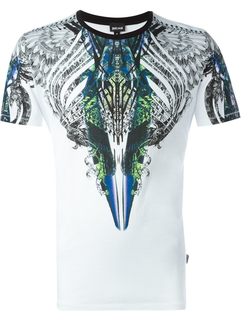 Just Cavalli Cotton Abstract Print T-shirt in White for Men | Lyst