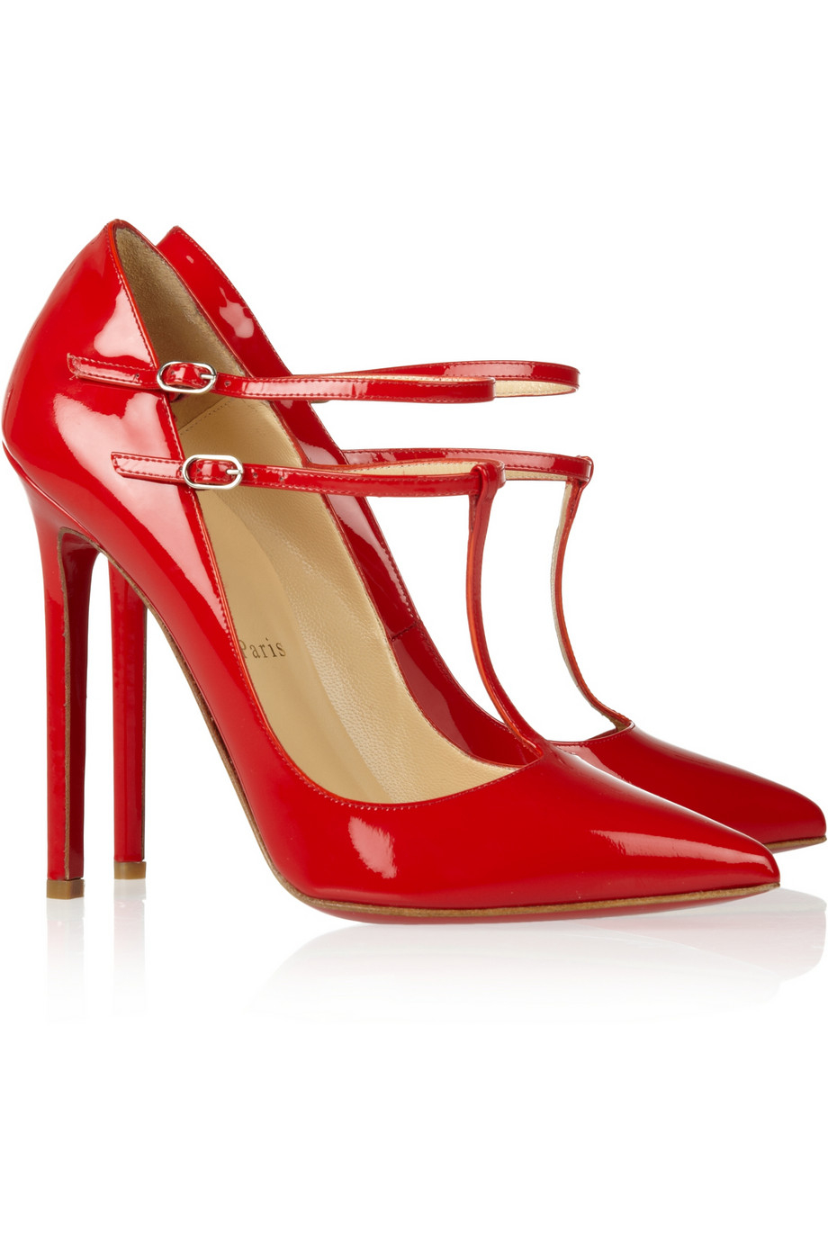 Christian Louboutin V Neck 120 Patent-Leather Pumps in Red - Lyst