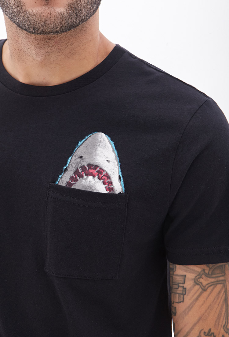 Forever 21 Cotton Shark Pocket Tee in 