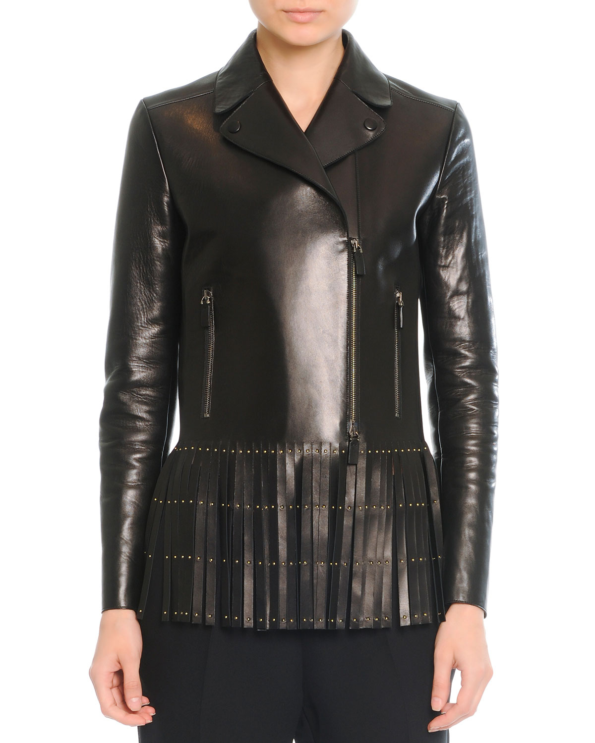 Valentino Leather Jacket With Fringe in Brown Lyst