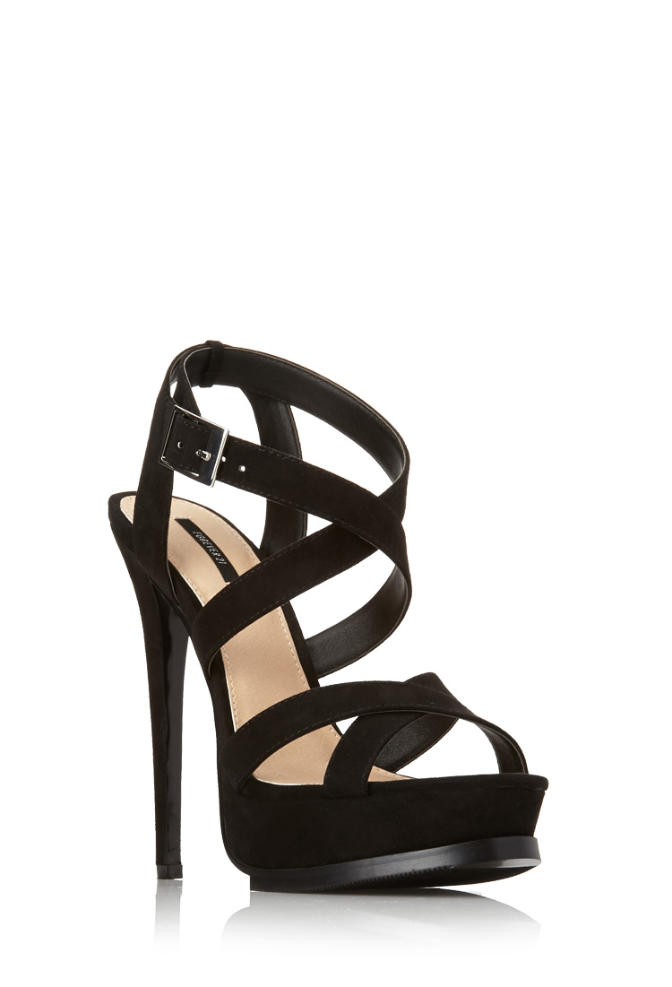 black strappy heels with platform