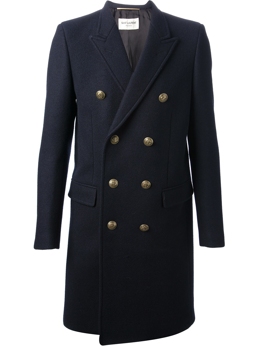 Lyst - Saint Laurent Double Breasted Coat in Blue for Men