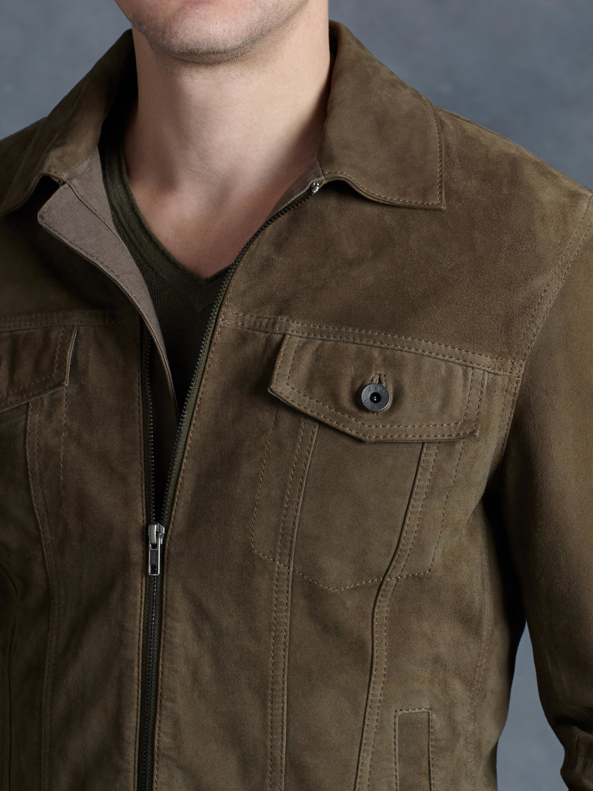 John Varvatos Suede Denim Style Jacket In Brown For Men Lyst Gallery