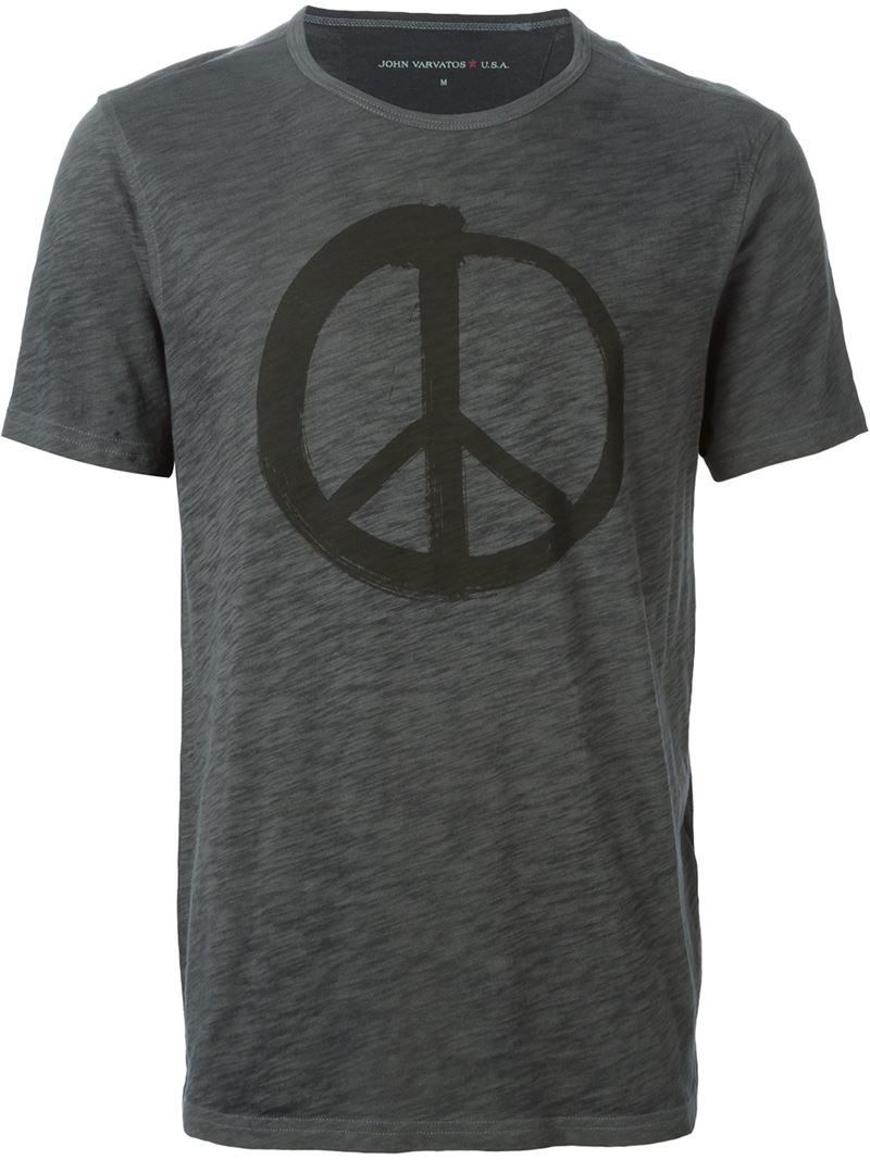 John varvatos Peace Sign Print T-shirt in Gray for Men | Lyst